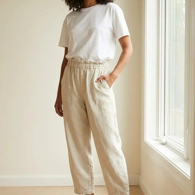 A finished barrel pants sewn from the Sewzy pattern, view 2
