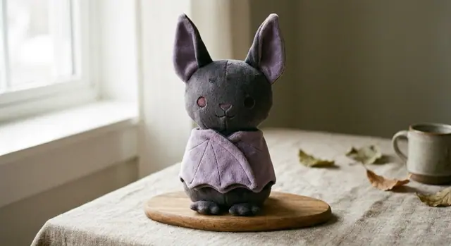 Bat Plush, a finished stuffed toy sewn from the pattern