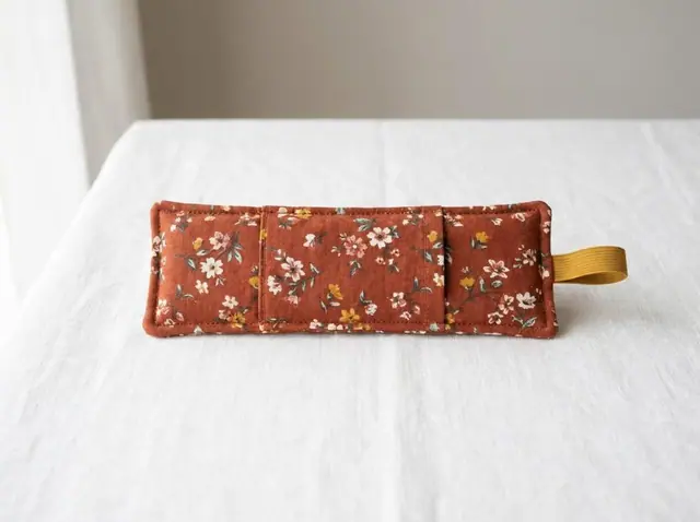 A finished elastic bookmark sewn from the Sewzy pattern