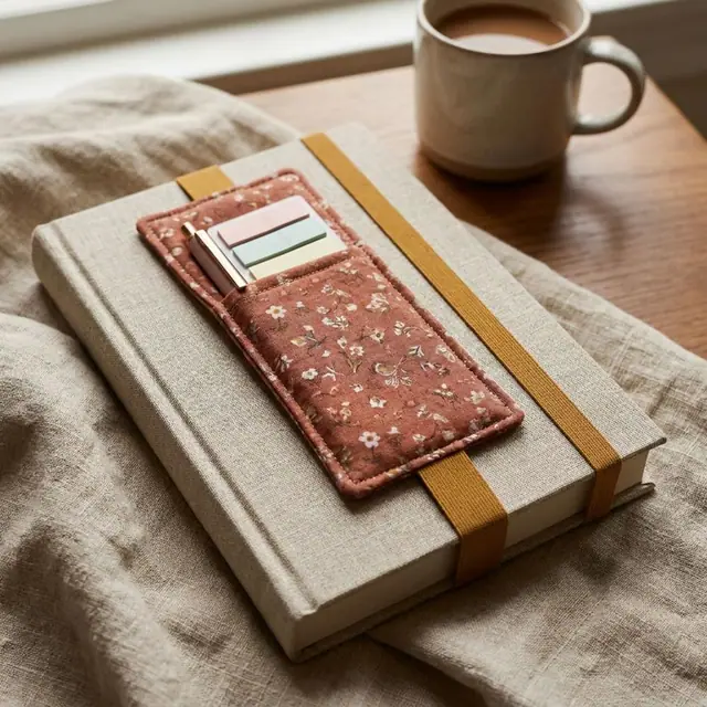 A finished elastic bookmark sewn from the Sewzy pattern, view 2