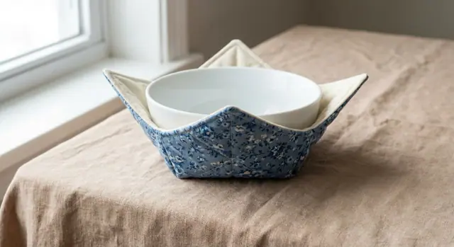 A finished bowl cozy sewn from the Sewzy pattern, view 2
