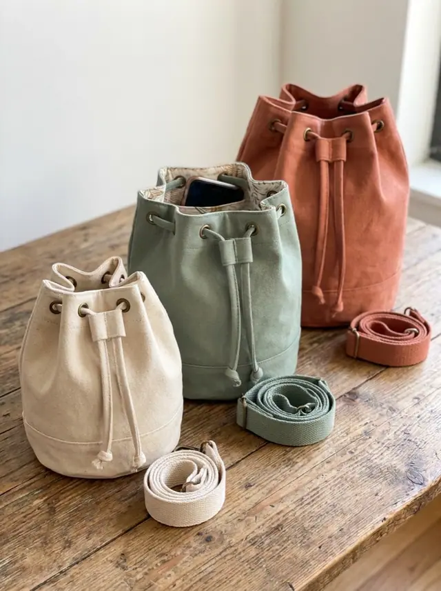 A finished bucket bag sewn from the Sewzy pattern, view 2
