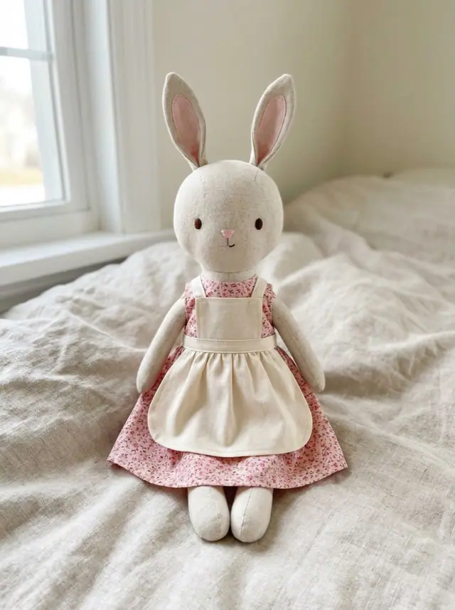Bunny Doll, a finished stuffed toy sewn from the pattern