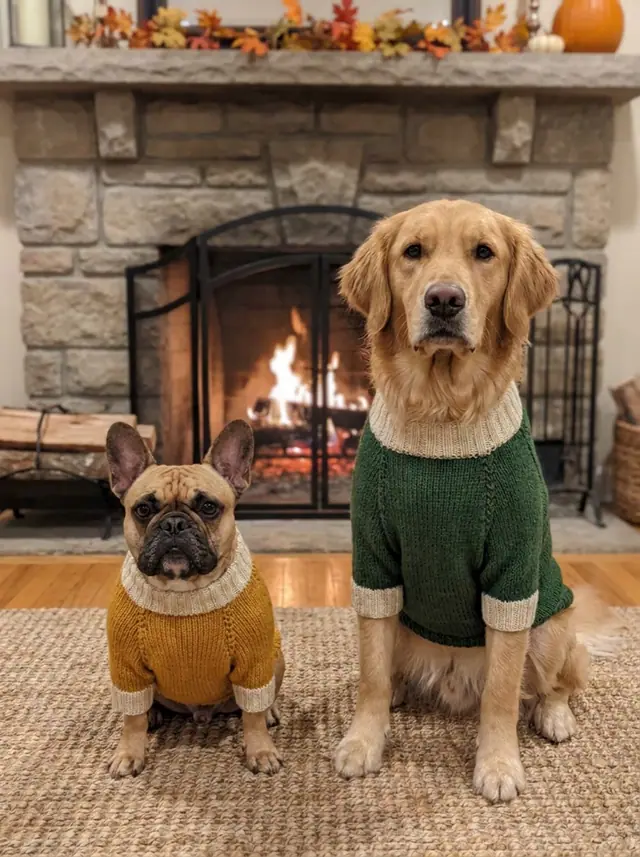 A finished dog sweater sewn from the Sewzy pattern, view 2