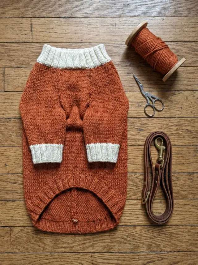 A finished dog sweater sewn from the Sewzy pattern, view 3