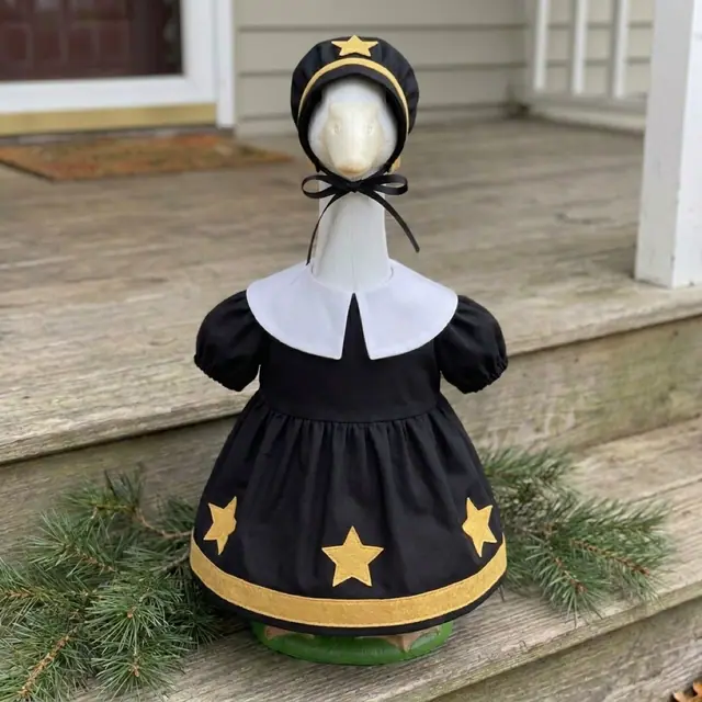 A porch goose wearing the New Year's Eve outfit, view 3