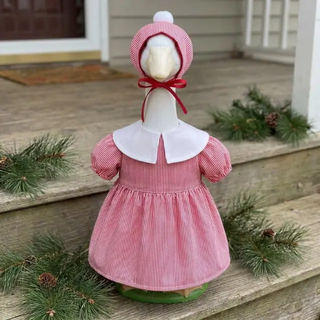 A porch goose wearing the pajamas outfit