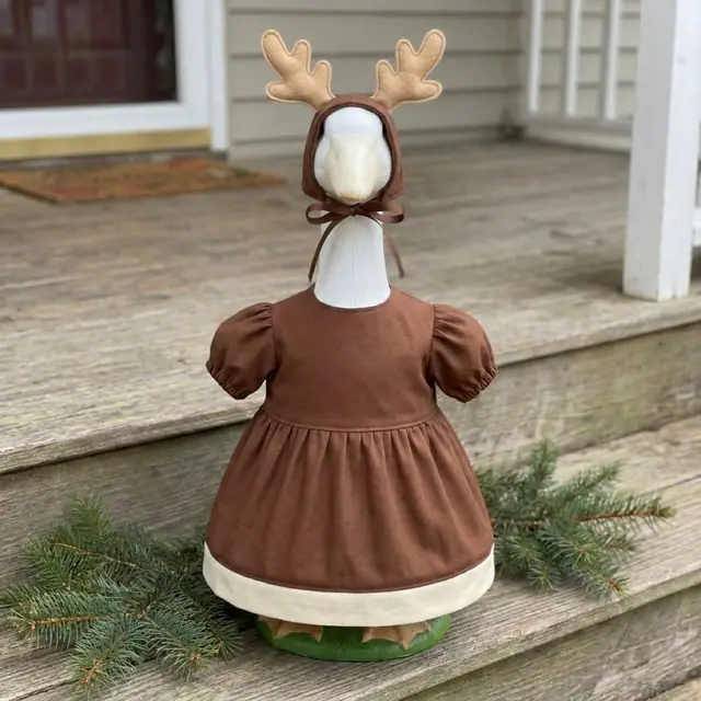A porch goose wearing the reindeer outfit