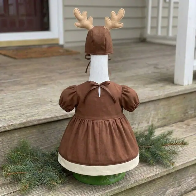 A porch goose wearing the reindeer outfit, view 2