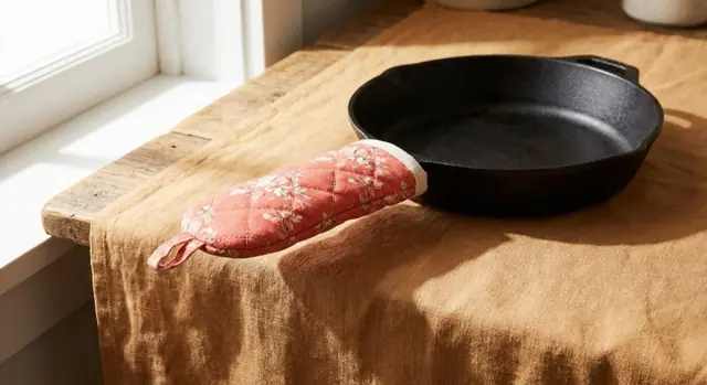 A finished pot handle cover sewn from the Sewzy pattern