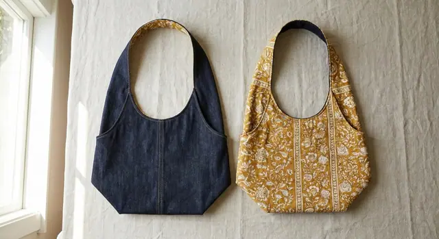 A finished slouchy hobo bag sewn from the Sewzy pattern, view 2
