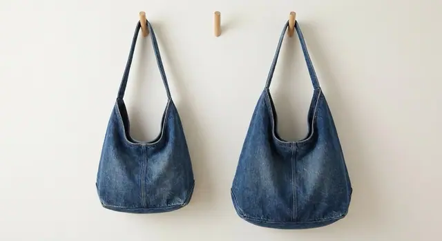 A finished slouchy hobo bag sewn from the Sewzy pattern, view 3