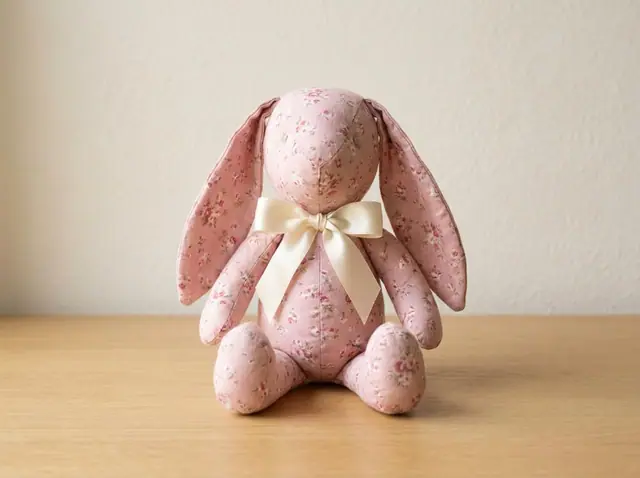 Memory Bunny, a finished stuffed toy sewn from the pattern