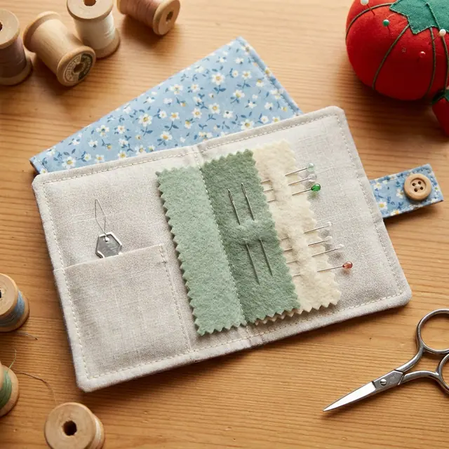 A finished needle book sewn from the Sewzy pattern