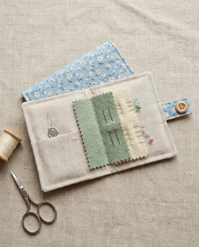 A finished needle book sewn from the Sewzy pattern, view 3