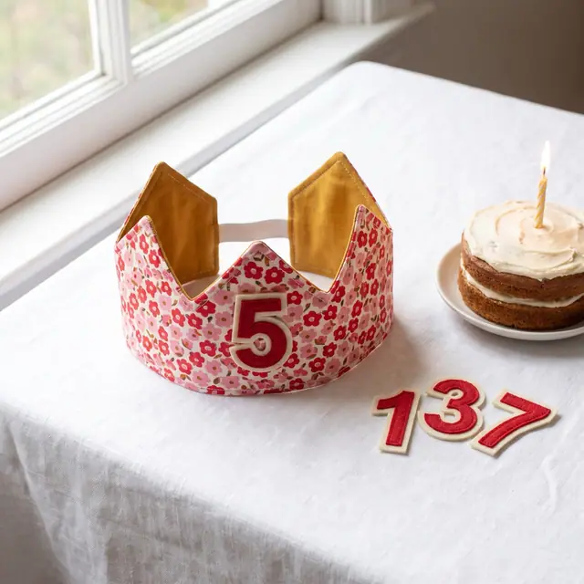 A finished birthday number crown sewn from the Sewzy pattern