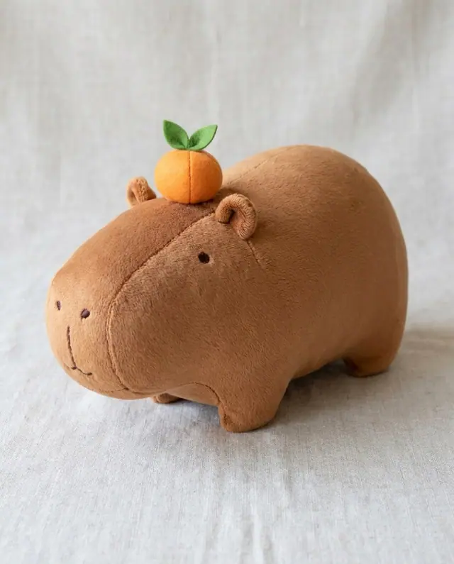 Capybara Plush, a finished stuffed toy sewn from the pattern