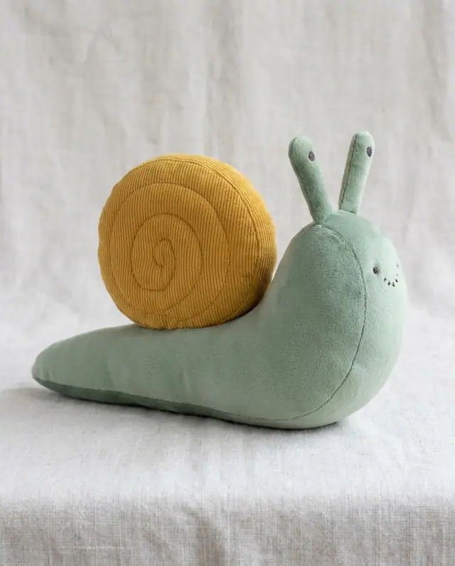 Snail Plush, a finished stuffed toy sewn from the pattern