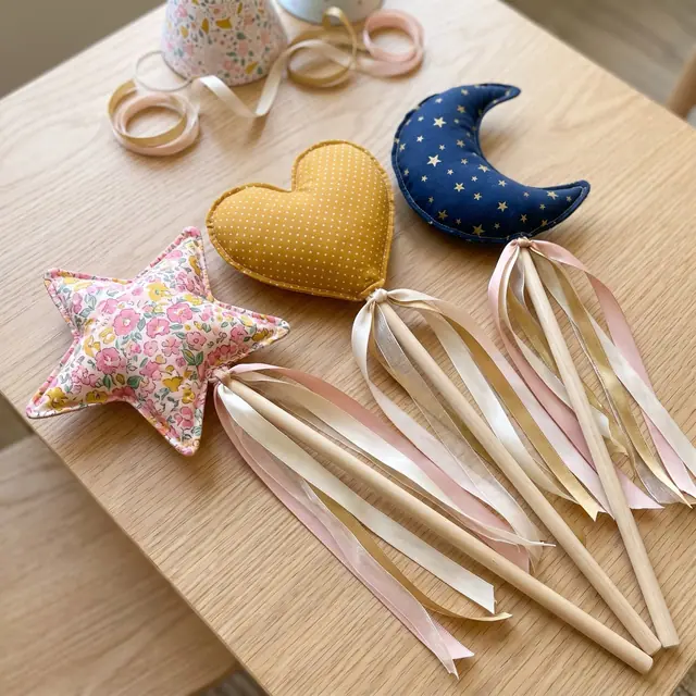 Puffy Wand Trio, a finished stuffed toy sewn from the pattern
