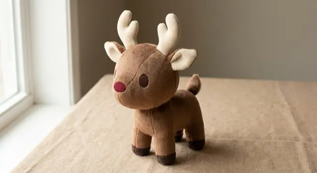 Reindeer Plush, a finished stuffed toy sewn from the pattern