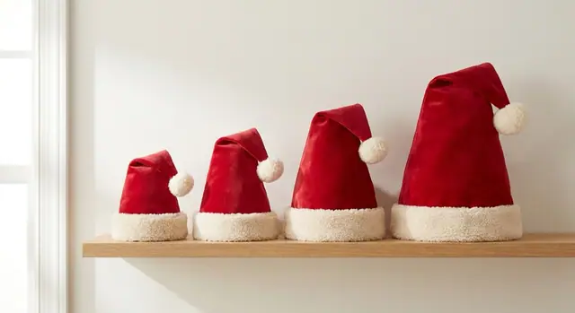 A finished santa and elf hats sewn from the Sewzy pattern, view 2