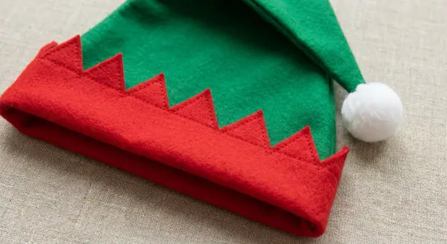 A finished santa and elf hats sewn from the Sewzy pattern, view 3