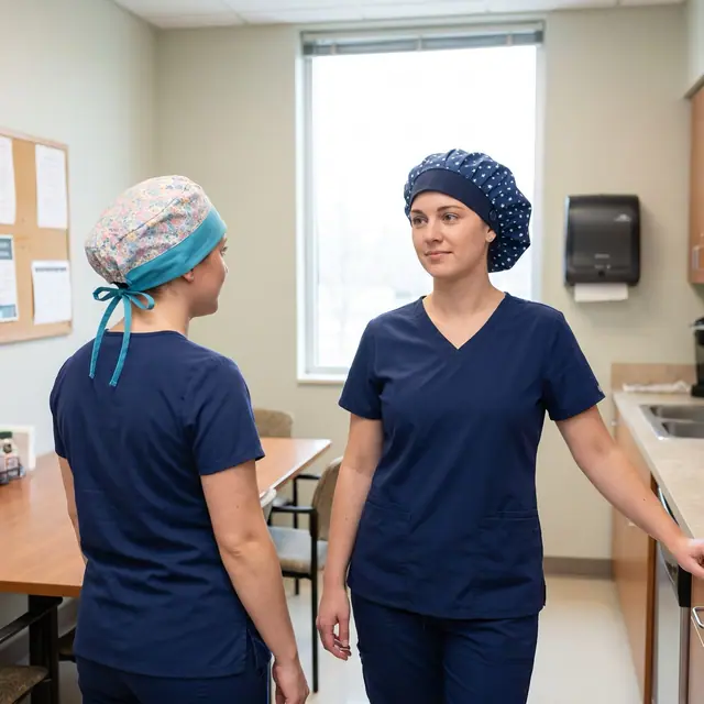 A finished tie-back scrub cap sewn from the Sewzy pattern