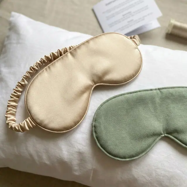 A finished sleep mask sewn from the Sewzy pattern