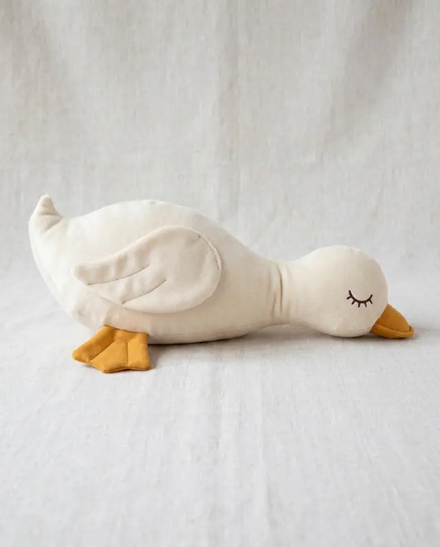 Sleeping Duck Plush, a finished stuffed toy sewn from the pattern
