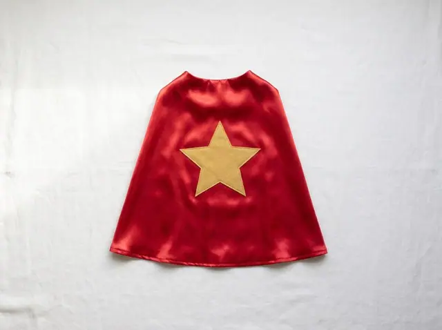 A finished superhero cape sewn from the Sewzy pattern