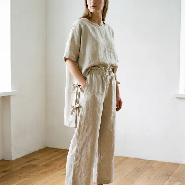 A finished tunic and pants set sewn from the Sewzy pattern, view 2