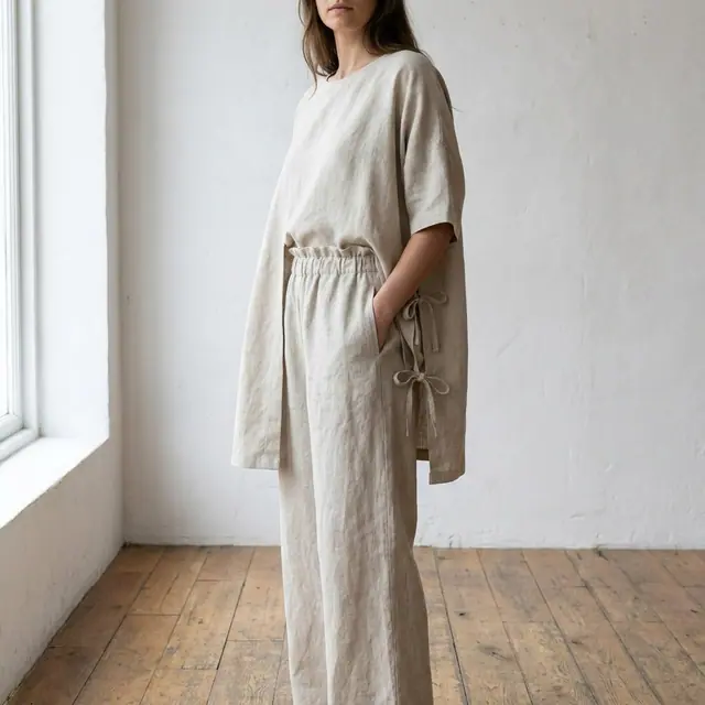 A finished tunic and pants set sewn from the Sewzy pattern, view 3