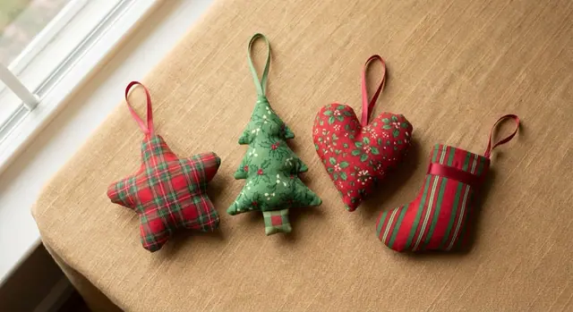 A finished christmas ornaments sewn from the Sewzy pattern